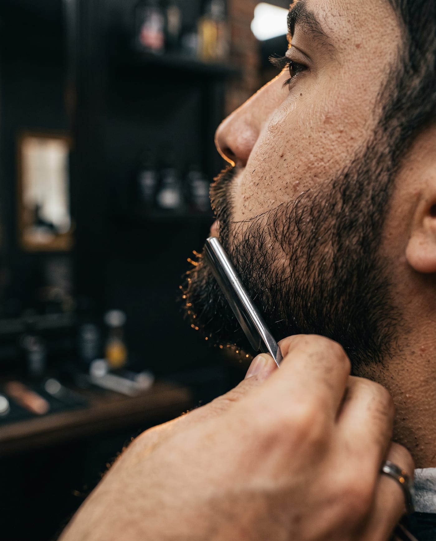 Straight-razor beard line-up at Red Gents Salon Dubai
