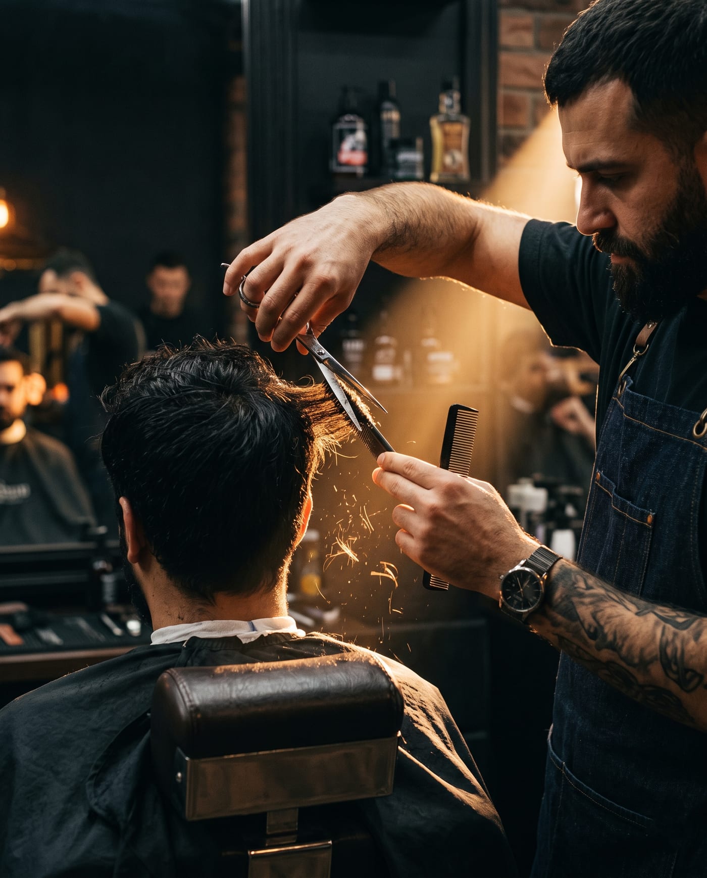 Barber giving a precision men's haircut at Red Gents Salon, Barsha Heights Dubai