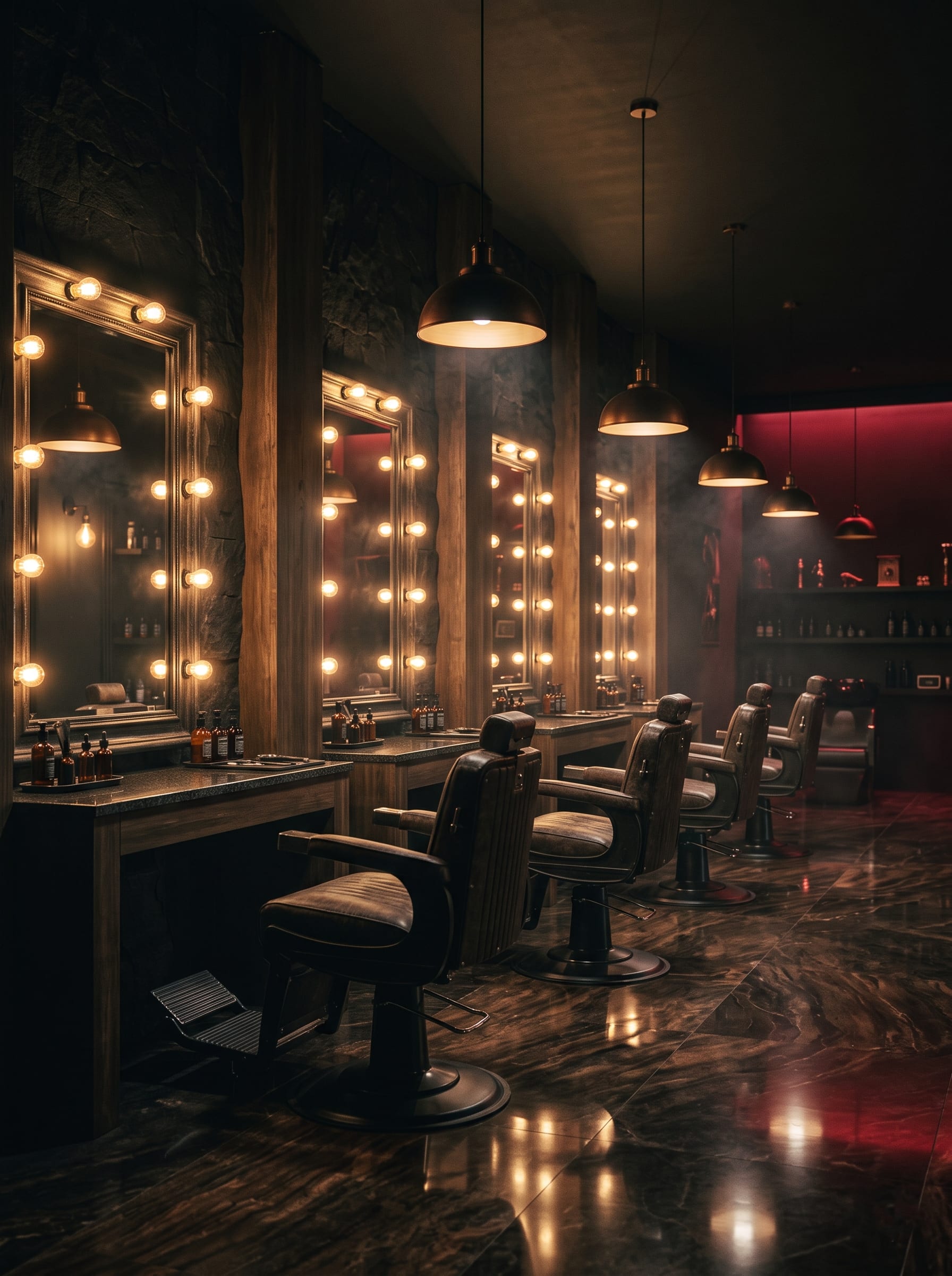 Luxury men's salon interior at Red Gents Salon, Barsha Heights Dubai