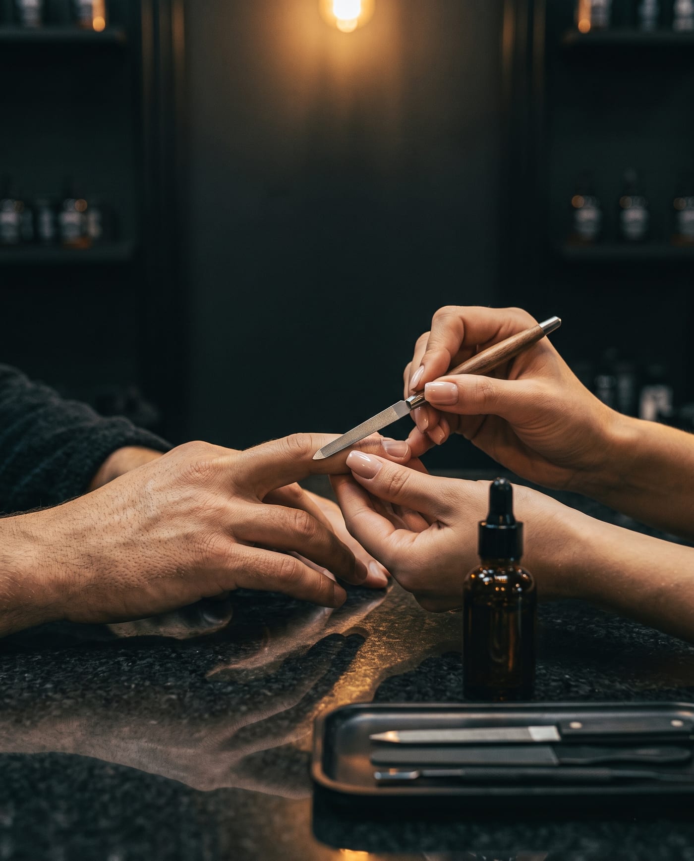 Men's manicure service at Red Gents Salon Dubai
